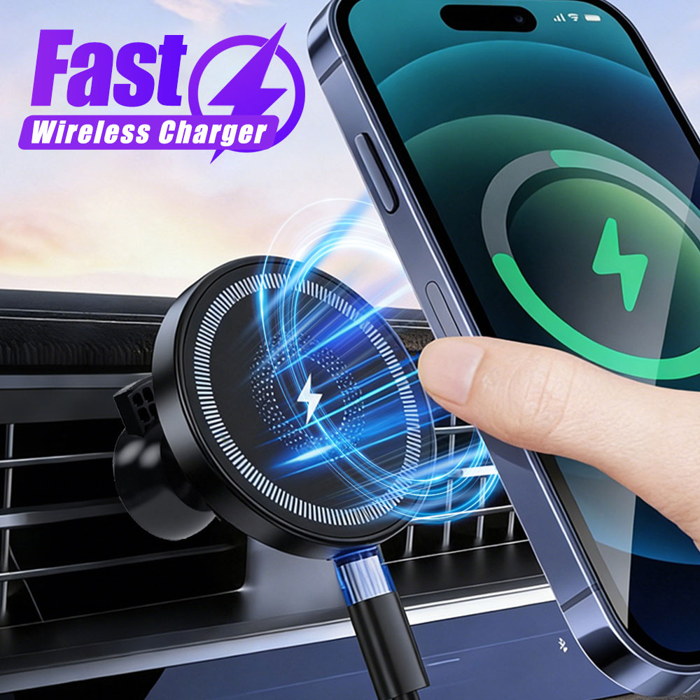 Wireless Car Charger Mount Fast Charging - Support de téléphone magnétique sans fil