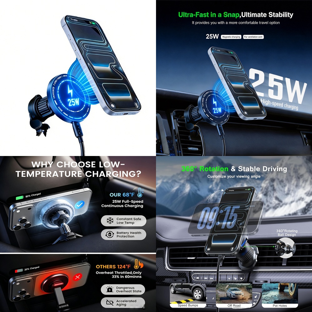 Magnetic Phone Holder For Car Vent - Chargeur de voiture magnétique sans fil