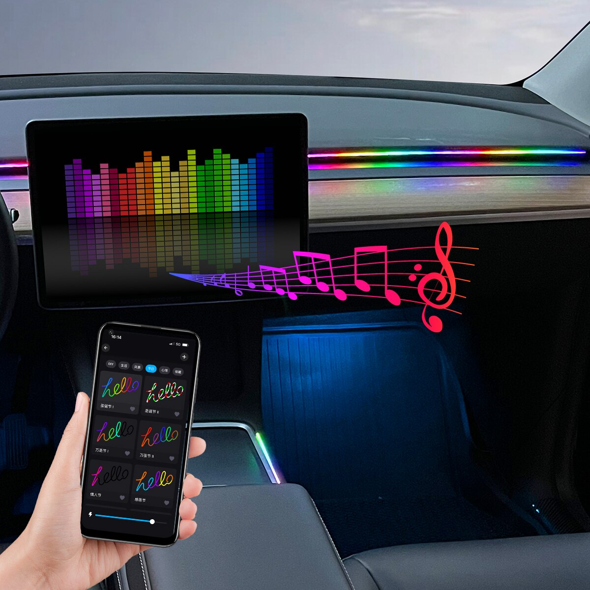 Lumière ambiante LED USB pour  - Led Ambient Interior Car Lights App Control avis et prix