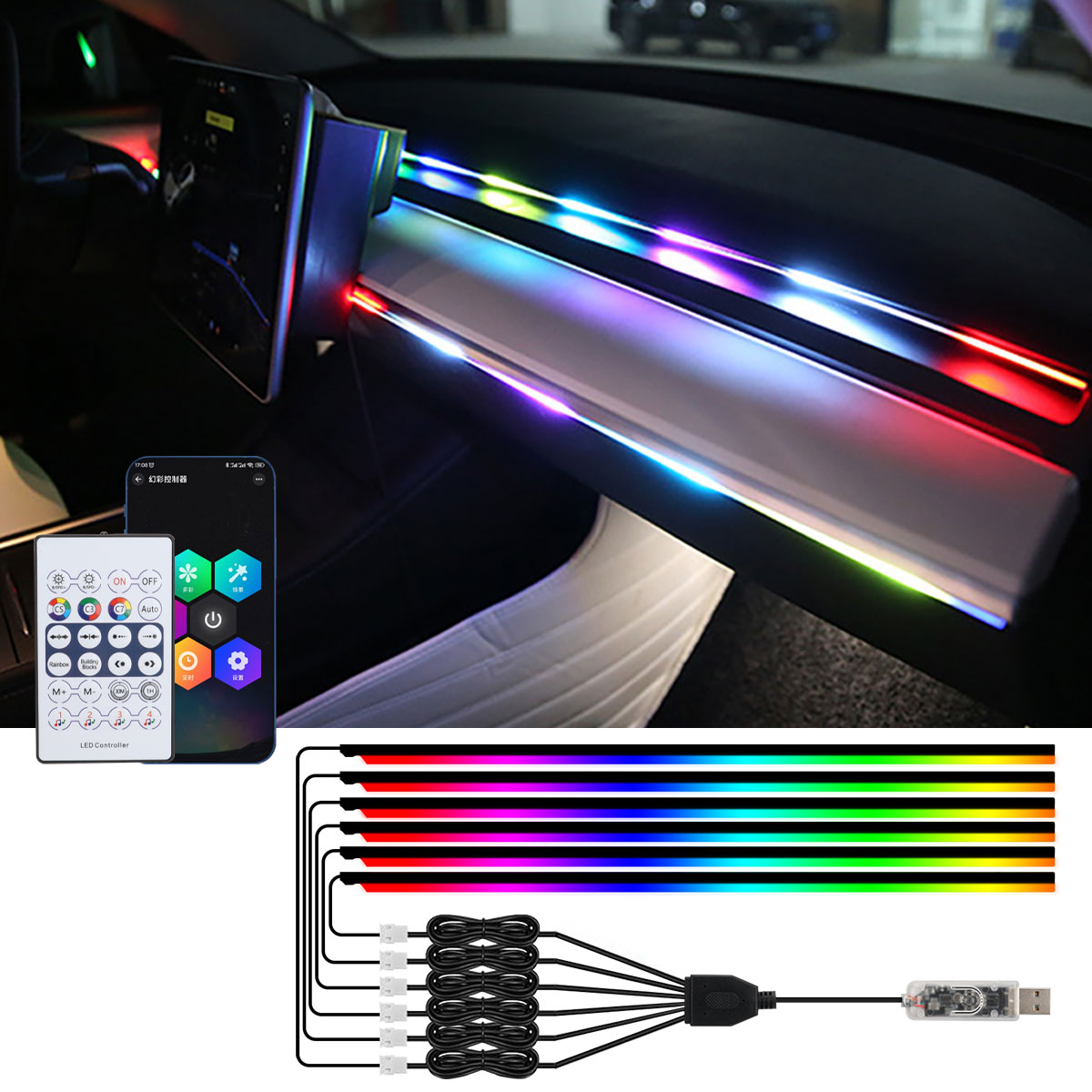 Lumières ambiantes LED RVB pou - Led Ambient Interior Car Lights App Control avis et prix