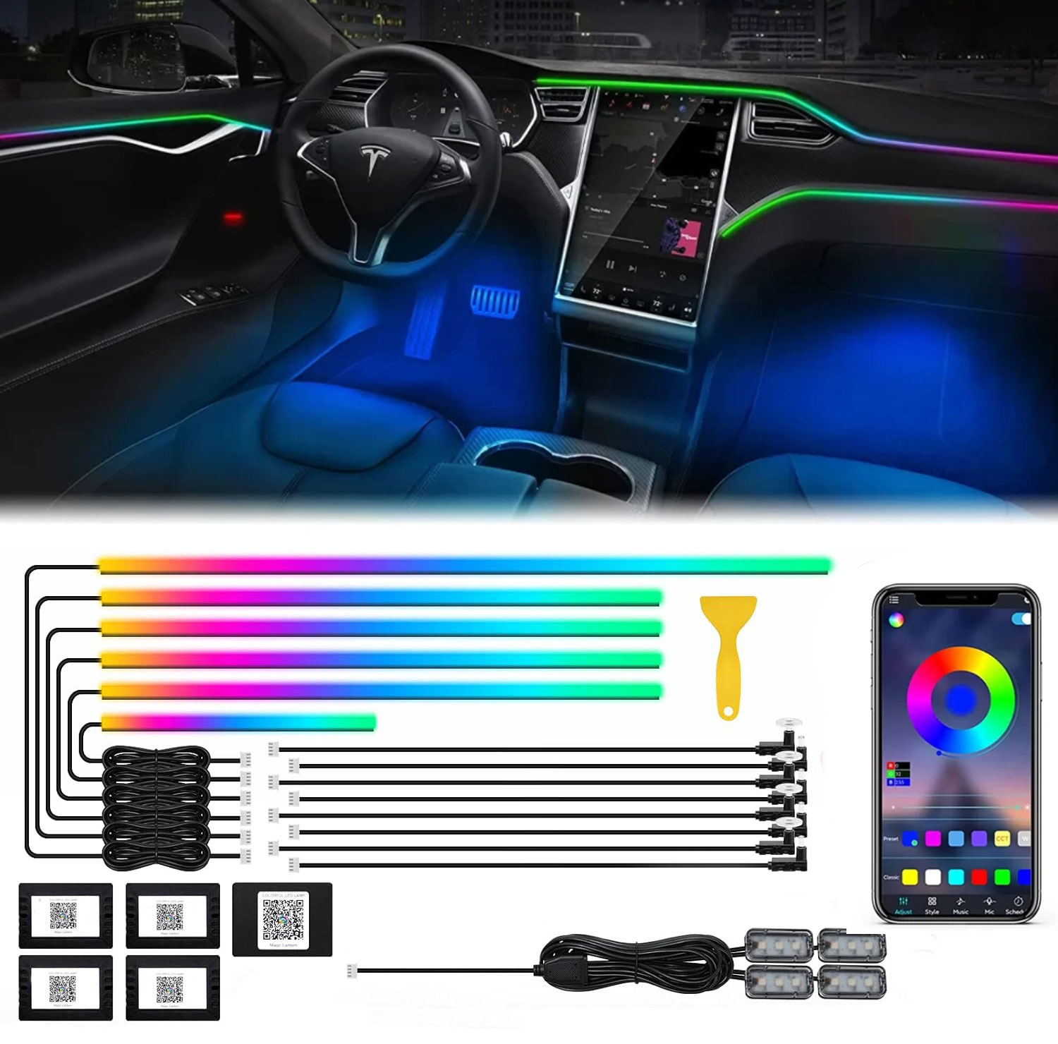 Lumière ambiante intérieure de - Led Ambient Interior Car Lights App Control avis et prix